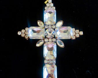 Tsjechisch handgemaakt gesigneerd kruis gemaakt met kristalhelder strassglas schittert als een diamant verzamelobject... Nu kopen