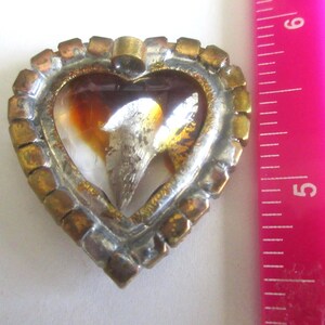 Czech Rhinestone Glass Buttons Magnificent HEART Topaz Amber Must add to collection Make something beautiful Collectable Button image 2