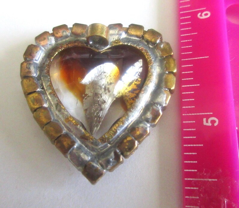 Czech Rhinestone Glass Buttons Magnificent HEART Topaz Amber Must add to collection Make something beautiful Collectable Button image 2