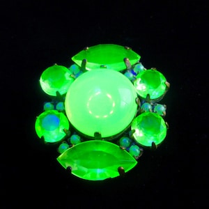 XL MAGNIFICENT Czech Glass Rhinestone Button With Vaseline Uranium  Don't Miss Opportunity to Own this Beauty