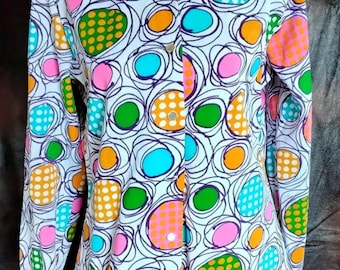Vtg 70s Disco Psychedelic Linda Lu Sportswear Blouse Long Sleeves Sz S/M. USA