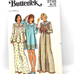 Butterick Vintage Sewing Pattern, 5745 Butterick Sewing Womens Nightgown and Pajamas, Vintage Pajamas 5745 Sewing Patterns, Butterick 5745