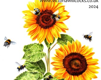 Girasoles y abejorros, con sobre marrón Kraft