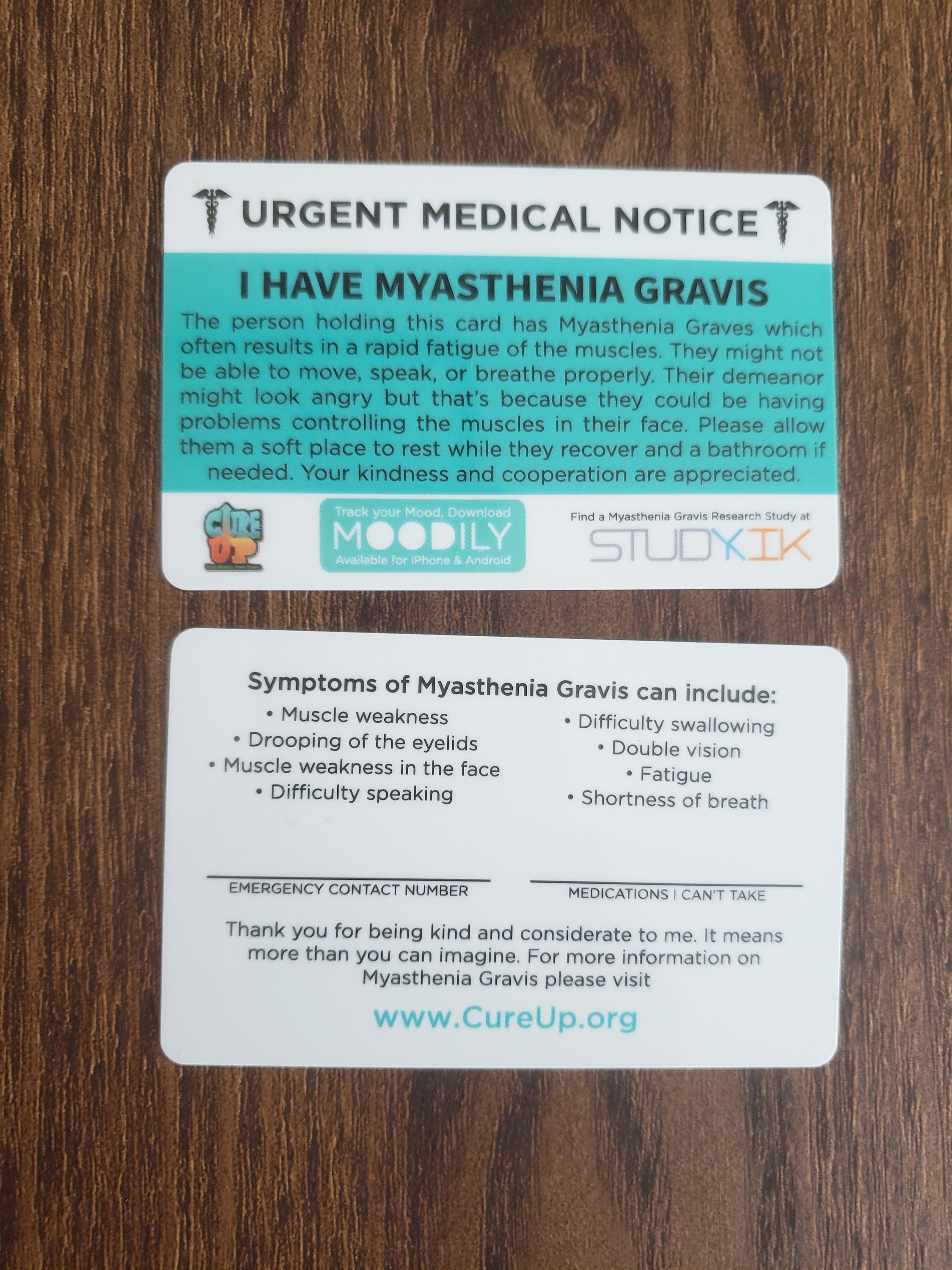 Myasthenia Gravis Card Myasthenia Gravis Emergency Card | Etsy