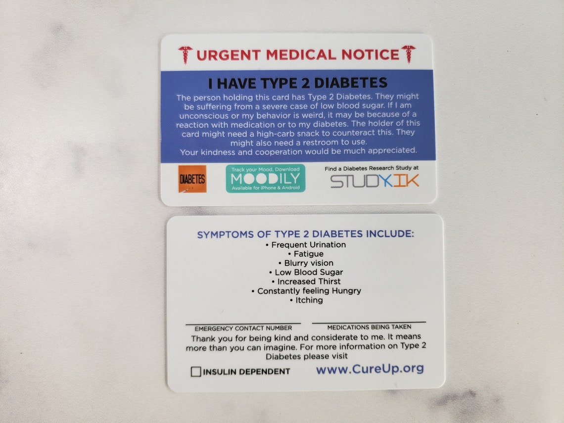 Type 2 Diabetes Card Type 2 Diabetes Emergency Card Type 2 Etsy