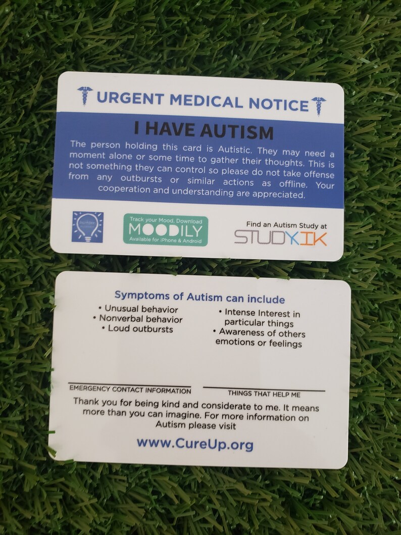 Autism Card Autism Emergency Card Autism Medical Card Etsy Canada