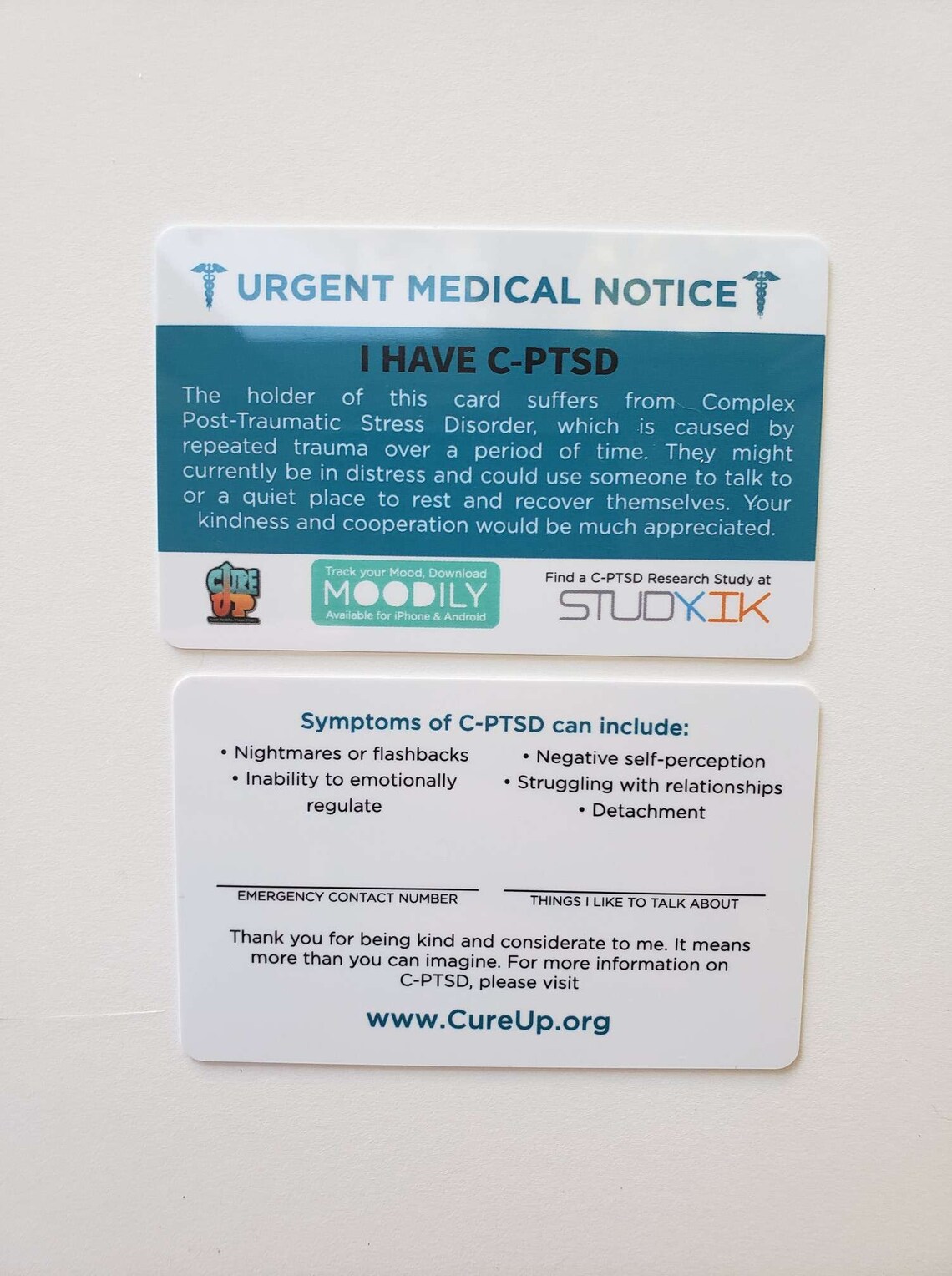 Complex Post Traumatic Stress Disorder Card CPTSD Emergency Etsy