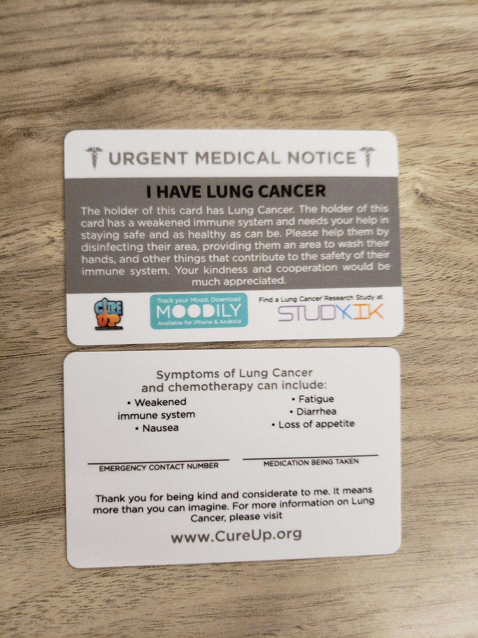 Lung Cancer Card Lung Cancer Emergency Card Lung Cancer - Etsy