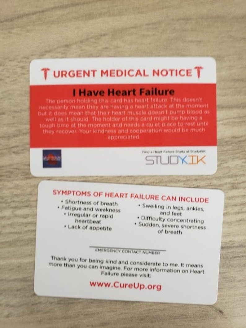 Heart Failure Card Heart Failure Emergency Card Heart Etsy