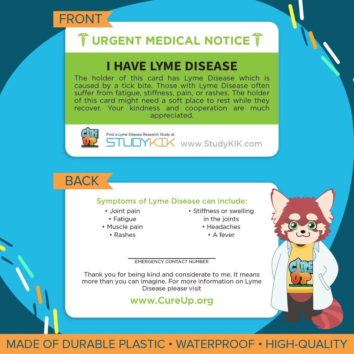 Lyme Disease Disorder Card Lyme Disease Emergency Card Lyme Etsy