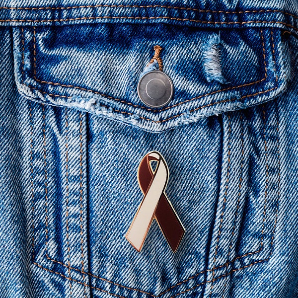 Sinus Cancer Awareness Ribbon Pin - Burgundy and Ivory