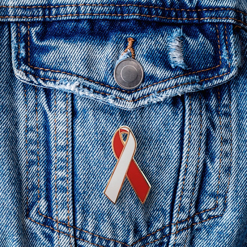 Squamous Cell Carcinoma Awareness Ribbon Pin Red and White Ribbon Pin