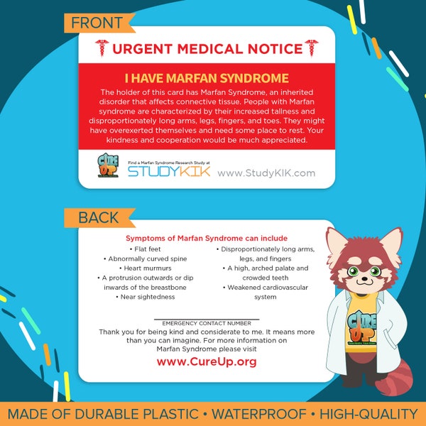 Marfan Syndrome Card, Marfan Syndrome Emergency Card, Marfan Syndrome Medical Card, Marfan Syndrome Alert Card