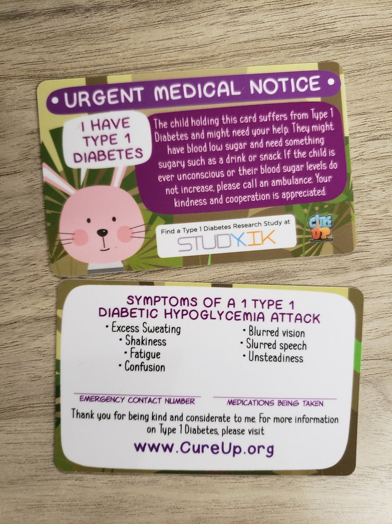 Kind Typ 1 Diabetes-Karte Kind Typ 1 Diabetes Notfallkarte | Etsy