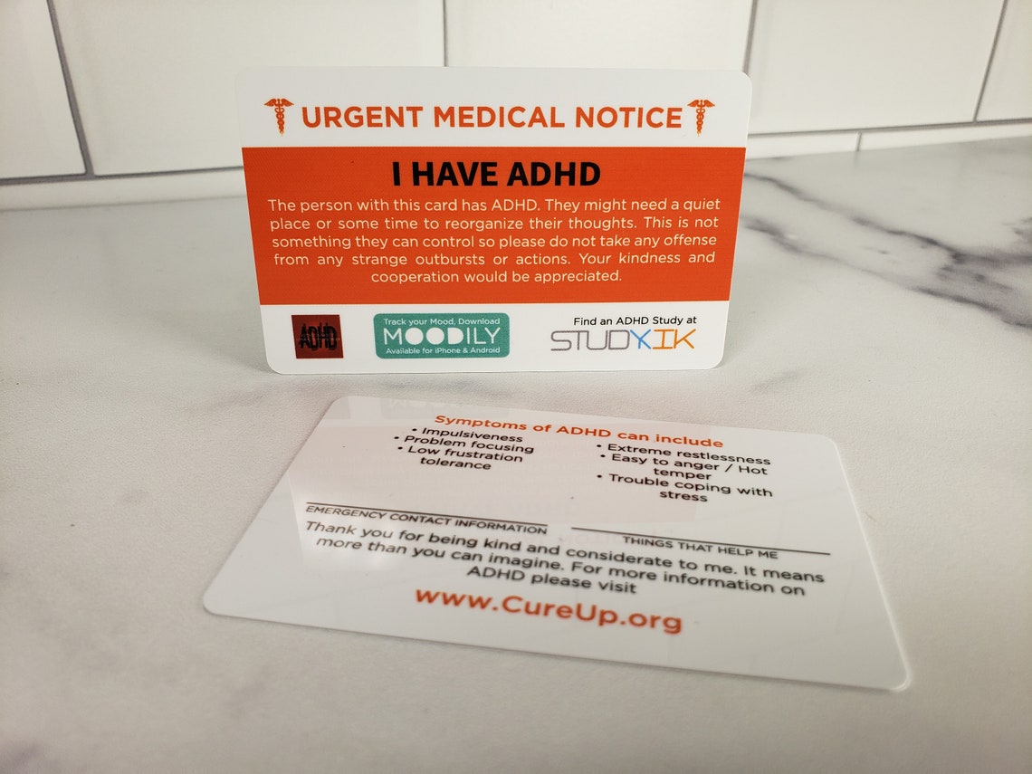 ADHD Card ADHD Emergency Card ADHD Medical Card Attention Etsy