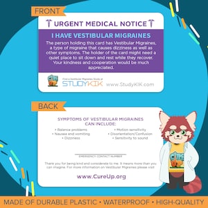 Vestibular Migraines Card, Vestibular Migraines Emergency Card, Vestibular Migraines Medical Card, Vestibular Migraines Assistance Card