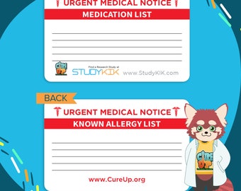 Medication card, Allergy card, Made of a Durable plastic