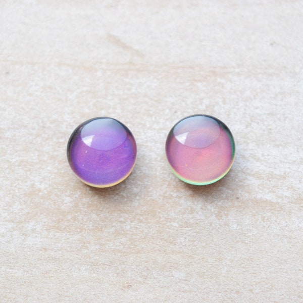 Color Changing Round Stone Minimalist Style Mood Stud or Clip On Earrings by BIODEMIA