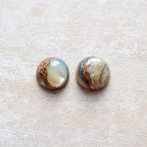 Natural Abalone Shell Round Dainty Minimalist Stud or Clip On Earrings by BIODEMIA