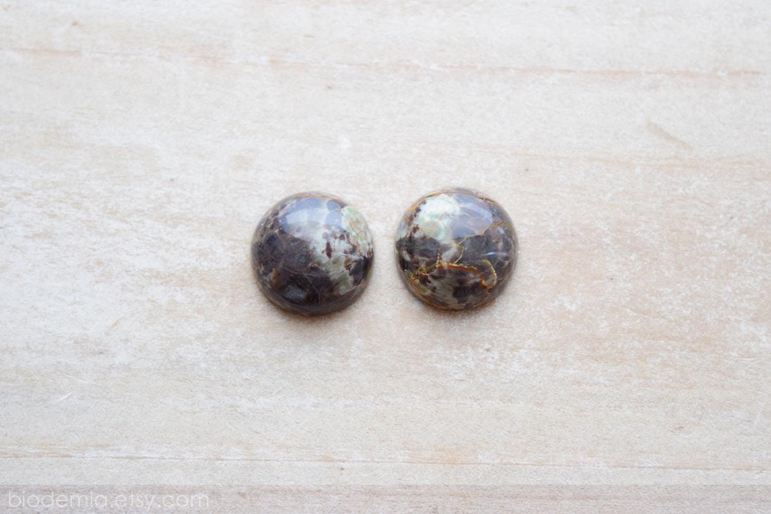 Natural Mushroom Jasper Round Stone Minimalist Style Dainty Stud or Clip On Earrings by BIODEMIA