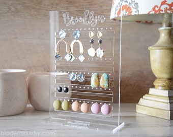 Personalized Clip On Earring Clear Acrylic or Wood Organizer and Display by BIODEMIA