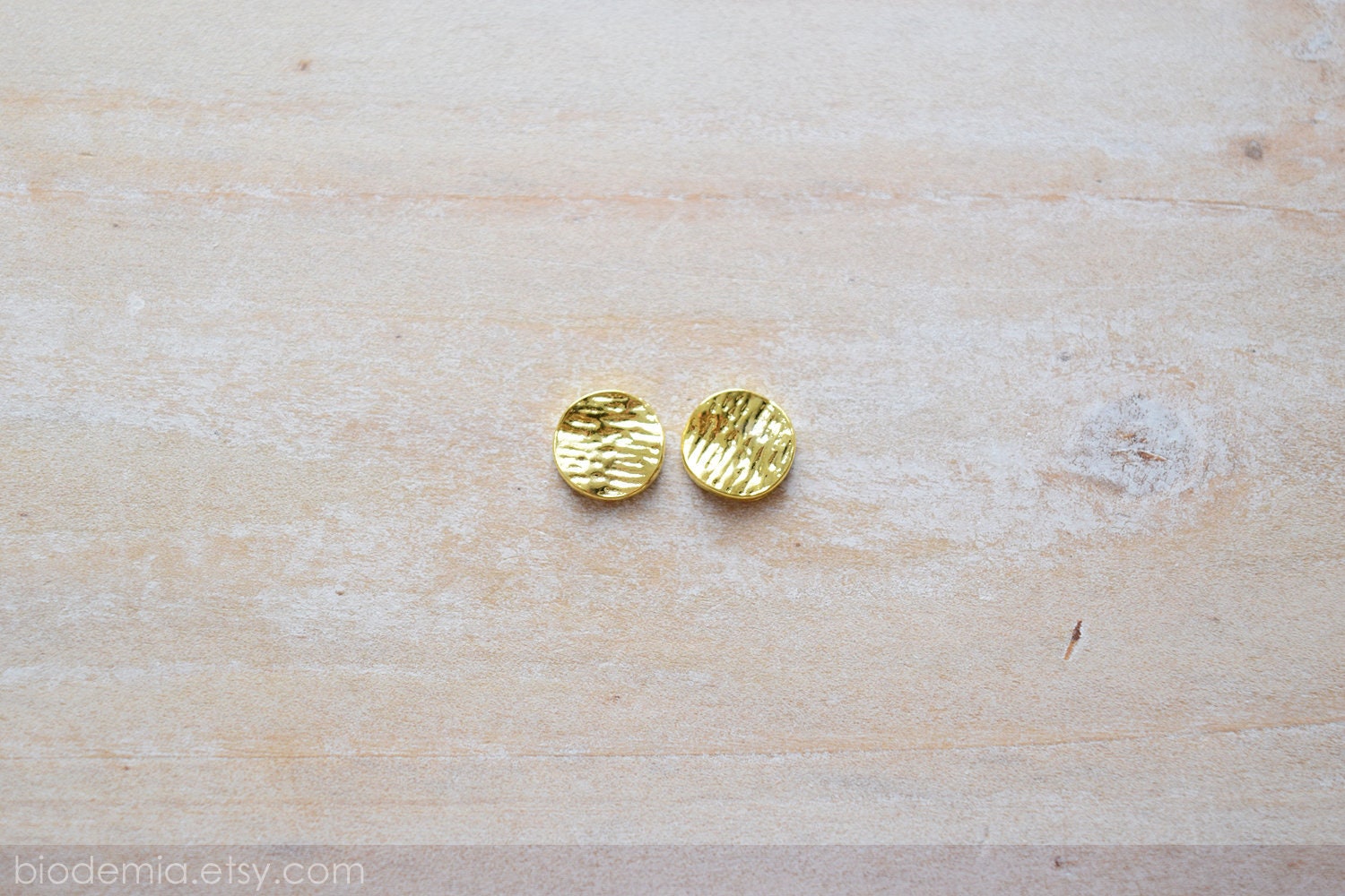 Textured Gold Tone Round Disk Metal Modern and Dainty