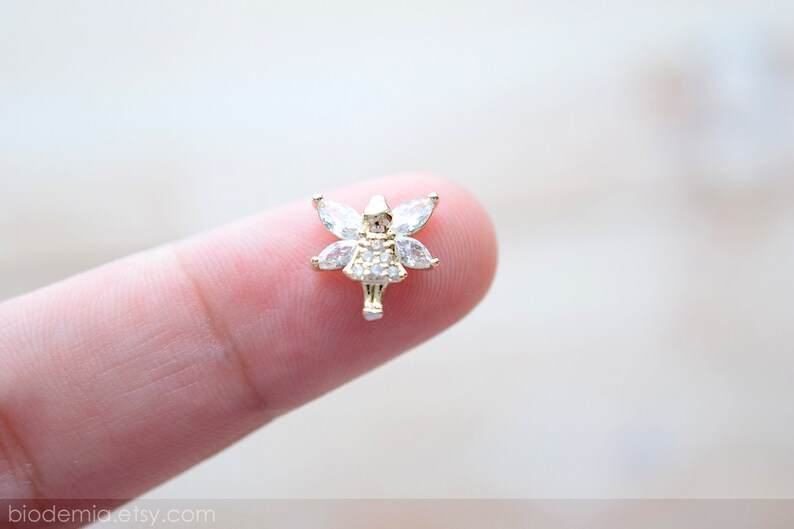 Magnetic Faerie Clear Zircon Gold Tone Metal Earrings by BIODEMIA