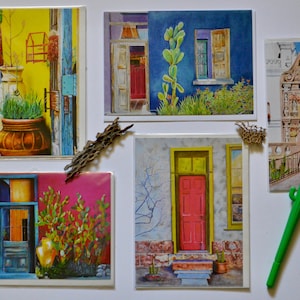 Southwest Doors Pack, Pack de 5 cartes, Portes colorées, Tucson Barrio Doors, San Xavier Mission, Cartes de vœux, Cartes de réchauffement de la Maison