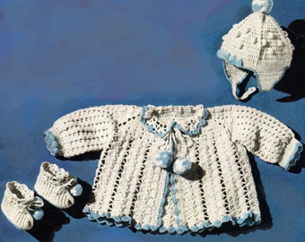 Baby Crochet Pattern, Crochet Baby Sweater Pattern, Baby Booties Pattern & Baby Hat Pattern, INSTANT Download Pattern PDF (1329)