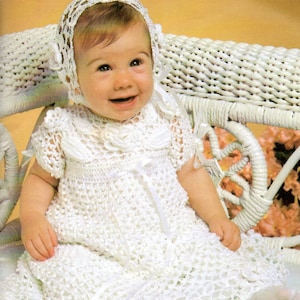 Baby Crochet Pattern, Baby Christening Dress Crochet Pattern, Crochet Newborn Baby Dress & Bonnet, INSTANT Download Pattern PDF (1343)