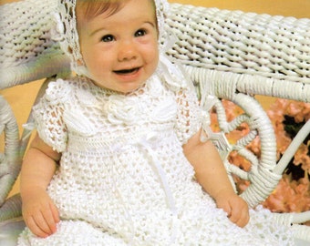 Baby Crochet Pattern, Baby Christening Dress Crochet Pattern, Crochet Newborn Baby Dress & Bonnet, INSTANT Download Pattern PDF (1343)