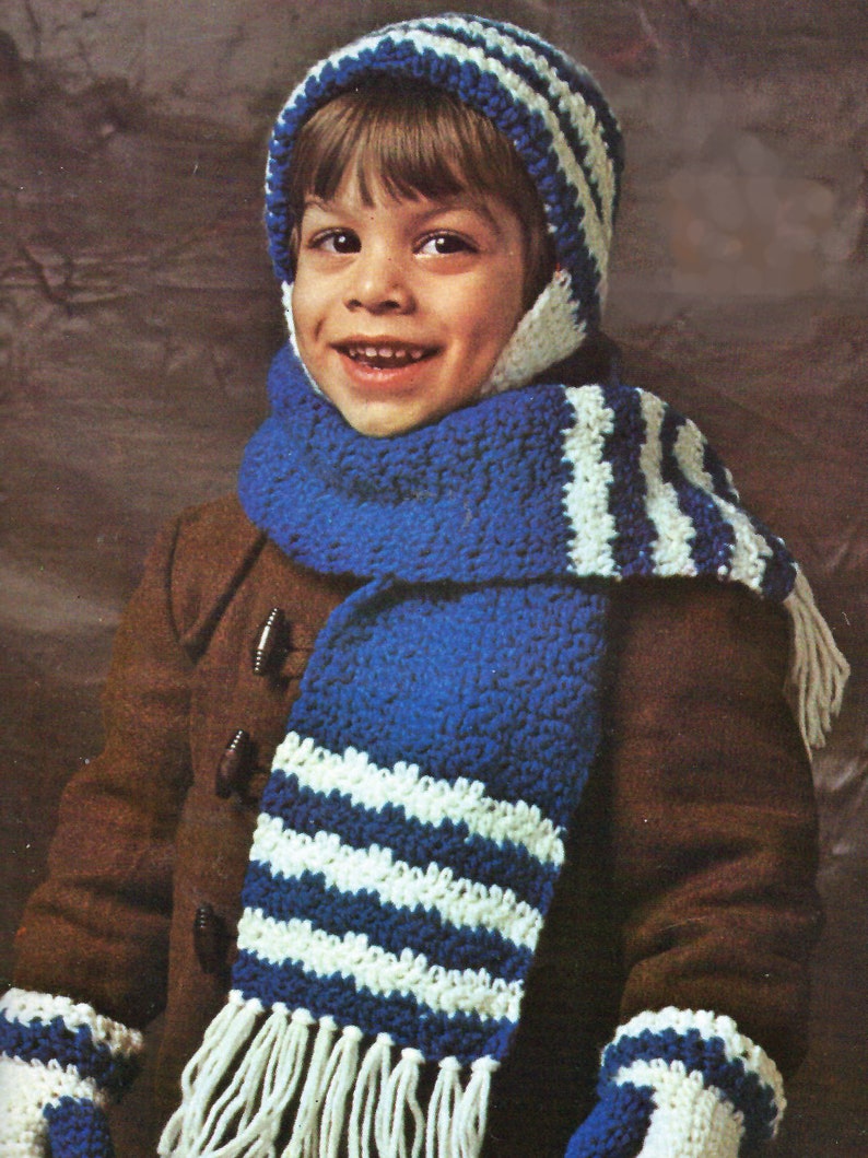 Crochet Pattern, Crochet Toddler Hat Pattern, Crochet Scarf Pattern and Mittens Pattern, INSTANT Download Pattern PDF 1504 image 1