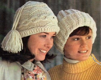 2 Strickmuster, Aran Knit Hat Muster und Ribbed Brim Hat Muster, Beanie Strickmuster, SOFORT Download Muster PDF (2501)
