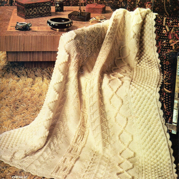 Afghan Crochet Pattern, Chenille Aran Crochet Afghan Pattern, Tunisian Crochet Pattern, PDF INSTANT Download Pattern (1009)