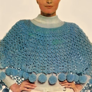Poncho Crochet Pattern, Crochet Poncho Pattern with Pompoms, Wrap or Shawl Crochet Pattern, INSTANT Download Pattern PDF (1601)