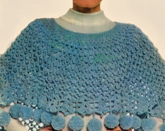 Poncho Crochet Pattern, Crochet Poncho Pattern with Pompoms, Wrap or Shawl Crochet Pattern, INSTANT Download Pattern PDF (1601)