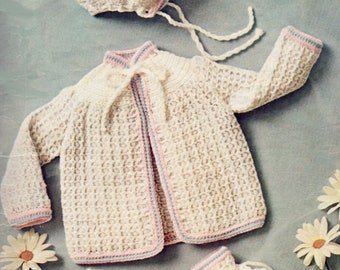 Baby Häkelanleitung, häkeln Sie Baby Pullover Muster mit Hut, Mütze und Booties, Baby-Dusche-Geschenk, SOFORT Download Muster PDF (1303)
