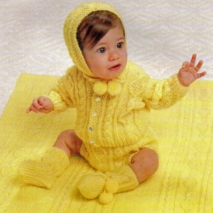 Newborn Knitting Pattern, Aran Knitting Pattern with Baby Sweater, Diaper Cover, Hat, Booties, Blanket, INSTANT Download Pattern PDF (2324)