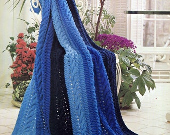 Striped Cable Knit Afghan Knitting Pattern, Simple Knitting Pattern, Christmas Gift Idea,  PDF INSTANT Download Pattern (2012)