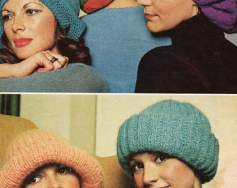 4 Knitting Patterns, 4 Womens Hat and Beret Knitting Patterns AND 1 Womens Crochet Beret,  Gift Idea, INSTANT Download Pattern PDF (2502)