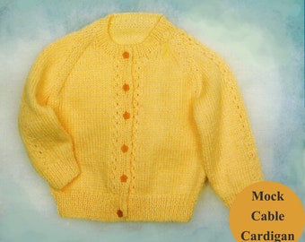 Baby Knitting Pattern, Toddler or Baby Cardigan Knitting Pattern, Mock Cable Baby Sweater Knit Pattern, INSTANT Download Pattern PDF (2315)