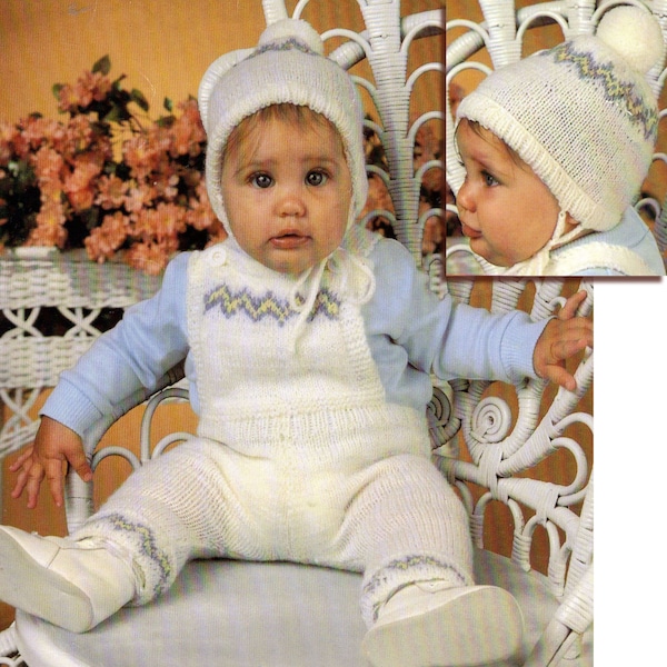 Baby Boy Knitting Pattern, Baby Bib Overalls Knitting Pattern, with Baby Hat Knitting Pattern, INSTANT Download Pattern PDF (2327)