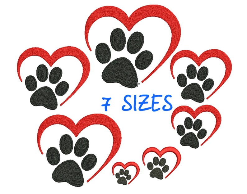 I Love Dog Paw Embroidery I Love Dog Paw Embroidery