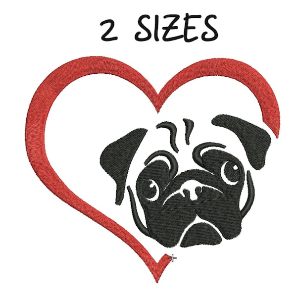 Pug Embroidery design Pug Love Embroidery designs Love Dog Machine Embroidery designs I Love Pug Pattern Instant Download Stickdatei