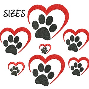 Paw Print Embroidery design Heart love dog Machine Embroidery Designs Dog paw print - Instant Download - 4x4 in 5x7 in Stickdatei Hundepfote