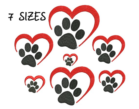 Dog Paw print Machine Embroidery design Love dog Heart Dog Paw print Machine Embroidery design Love dog Heart