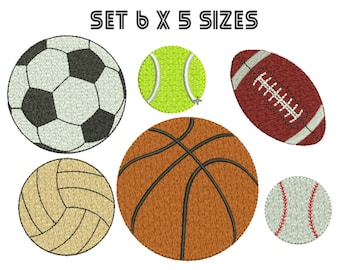 Conception de broderie de volley-ball Basketball Sport Soccer Ball Machine Embroidery Design Football Mini Tennis Ball Embroidery design Baseball set