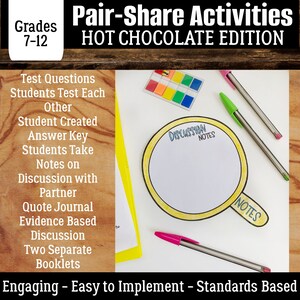 HOT CHOCOLATE Pair-Share Cooperative Learning Discussion Activities: Any Novel Reading Response, ELA Digital Download, Book Report Project