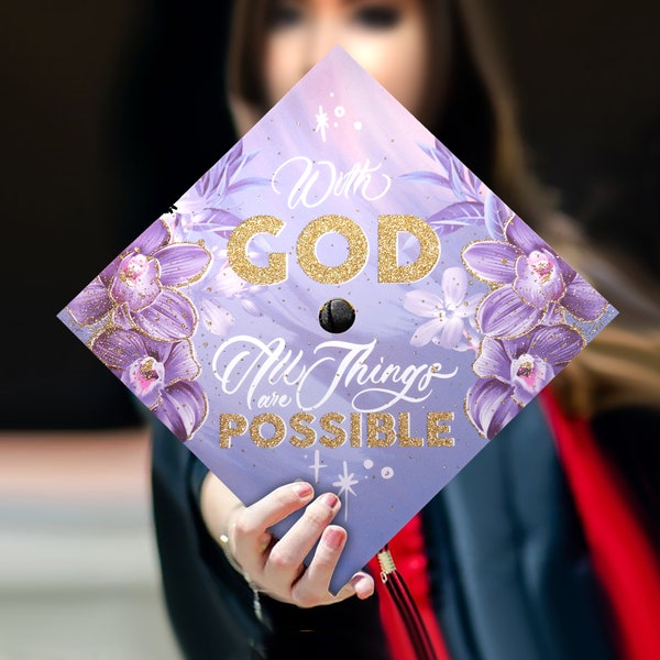 With God all things are possible｜Graduation Cap Topper-Bible Verse Grad Cap-Graduation Cap Decoration-Graduation Gifts-Grad Cap Toppers