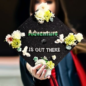 Adventure is Out there｜Designer Graduation Cap Toppers-Graduation Cap Decoration-Class of 2024-College Graduation Gifts-College Grad Caps